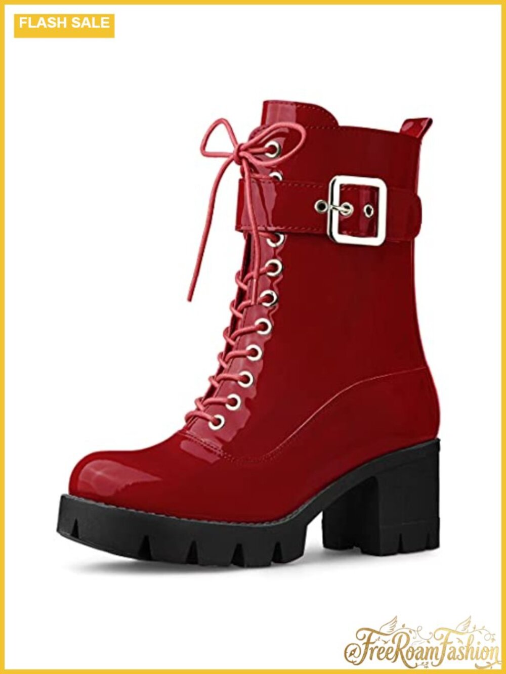 Patent Leather Platform Chunky Heel Combat Boots Zip Lace Up Ankle Boots